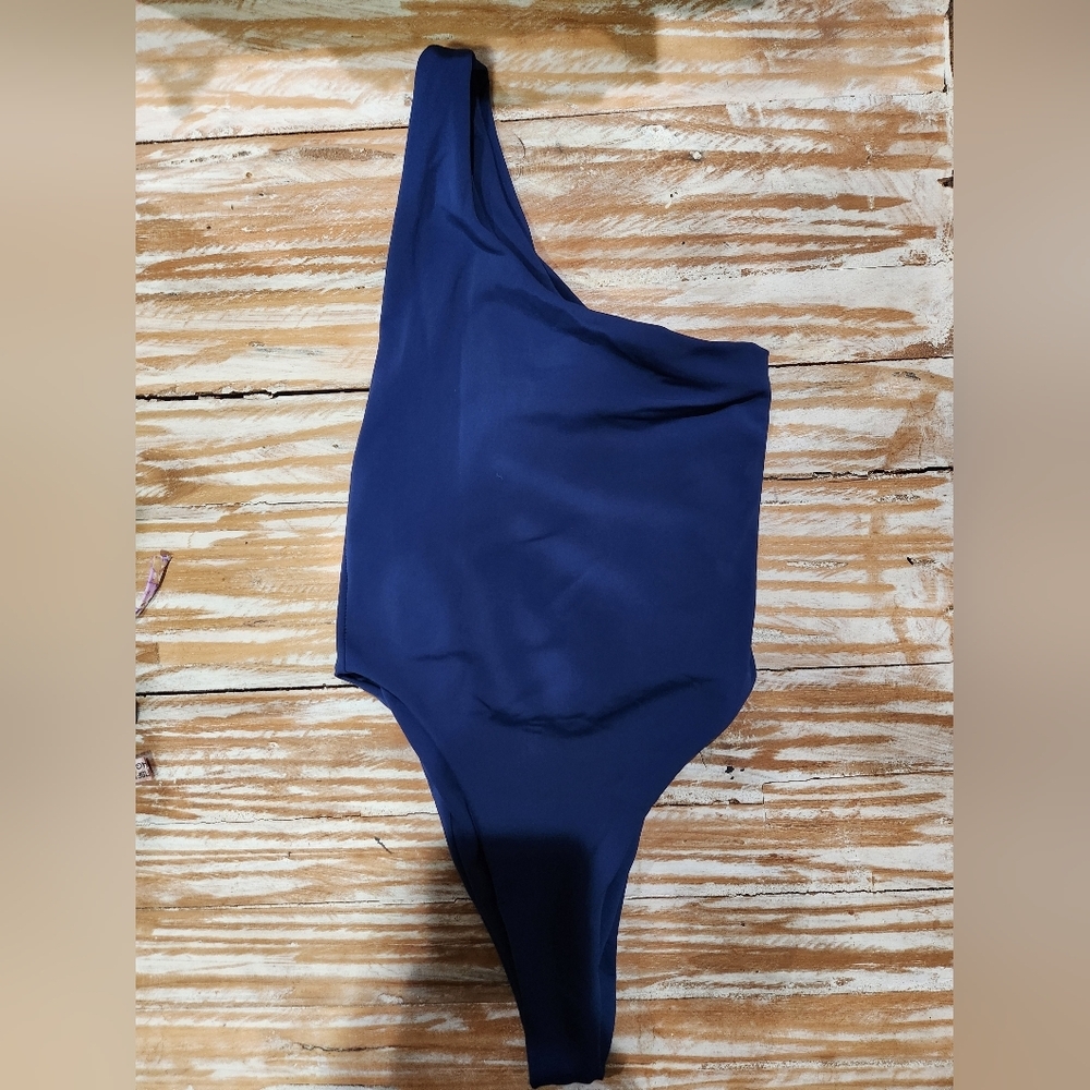 NEW Louisa Ballou‎ Plunge One Shoulder one Piece Asymmetric Swimsuit Blue XS - Picture 4 of 6